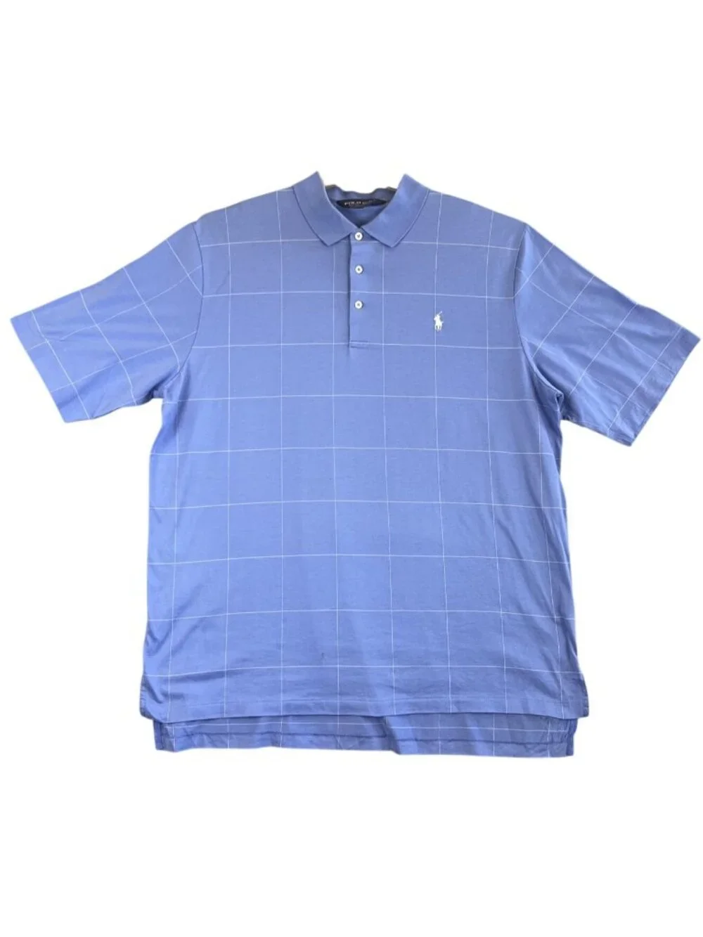 Polo Golf Ralph Lauren Mens XL Blue Windowpane Polo Shirt 100% Cotton